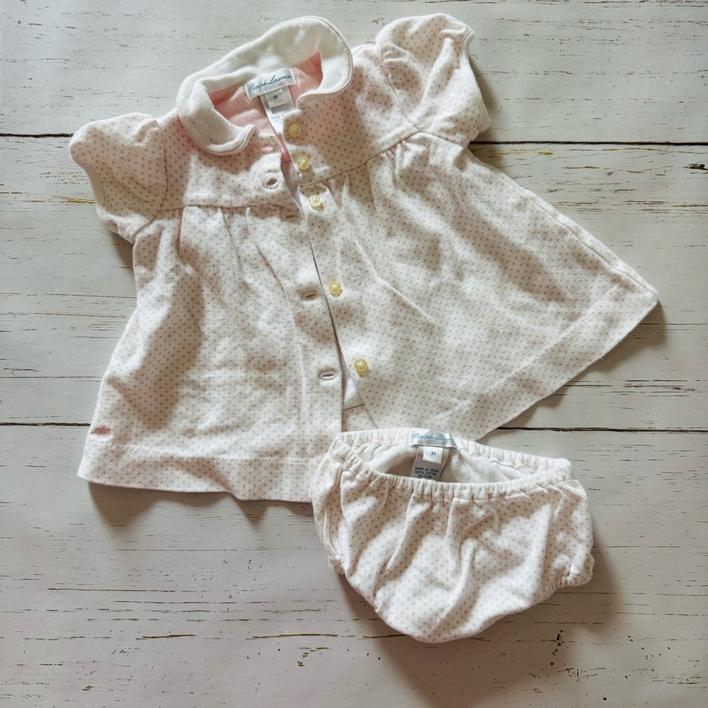 Ralph Lauren Pink Polka Dot Baby Dress Set